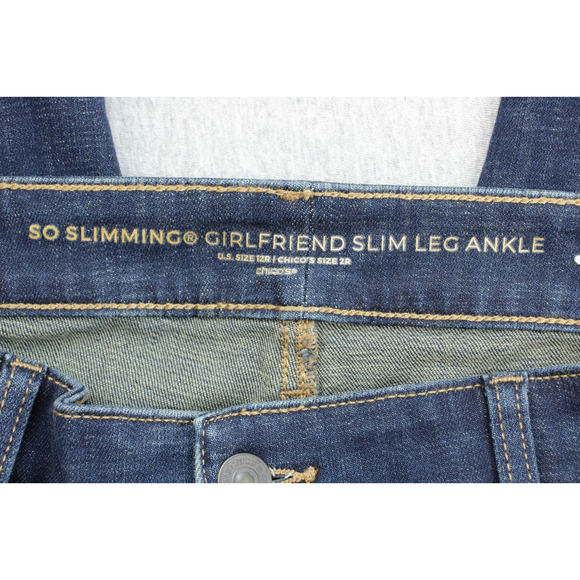 Chicos Jeans Womens 2R / 12R Blue Cotton Blend Stretch Girlfriend Slim Leg Ankle - Picture 3 of 7